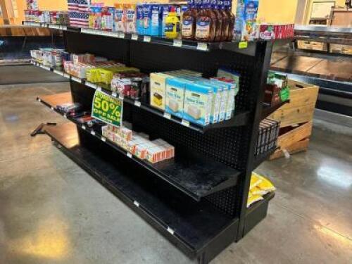 (2) 48" SECTIONS OF DOUBLE SIDED GONDOLA SHELVING.