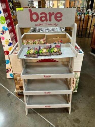 36" FOUR TIER WOODEN DISPLAY RACK - BARE BAKED CRUNCH LOGO.