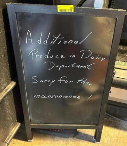 RE-WRITEABLE SANDWICH BOARD SIGN.