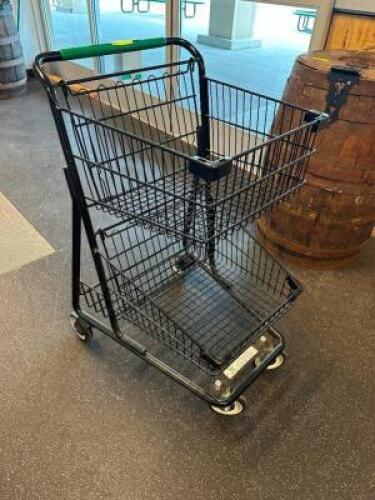 (11) HALF SIZE SHOPPING CARTS ( BLACK WITH GREEN HANDLES )
