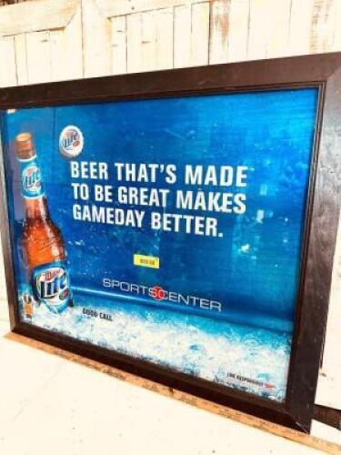 MILLER LITE WINDOW FRAMED GLASS SIGN