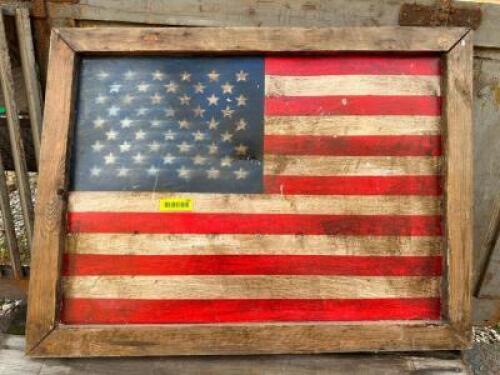 LARGE WOODEN FRAMED FLAG