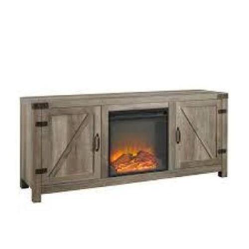 DESCRIPTION: (1) BARN DOOR FIREPLACE TV STAND BRAND/MODEL: WALKER EDISON #W58FPBDGW INFORMATION: GREY WASH SIZE: 58" RETAIL$: $411.11 EA QTY: 1