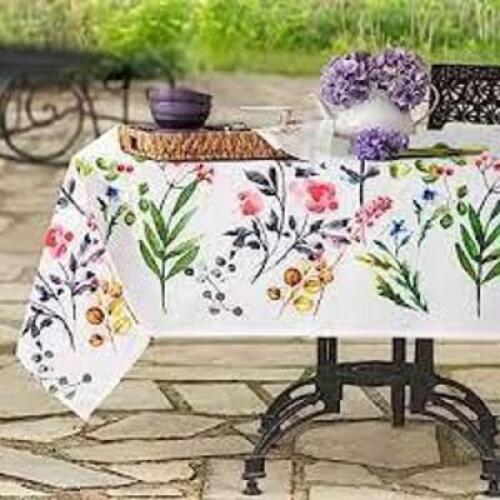 DESCRIPTION: (3) TABLE CLOTHS BRAND/MODEL: OKUNA OUTPOST INFORMATION: WHITE WITH FLOWERS RETAIL$: $14.59 EA QTY: 3