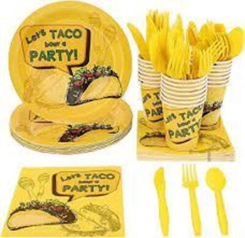 DESCRIPTION: (1) TACO PARTY KIT BRAND/MODEL: BLUE PANDA INFORMATION: MEXICAN TACO THEME SIZE: SERVES 242 RETAIL$: $28.95 QTY: 1