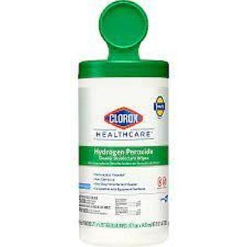 DESCRIPTION: (2) HYDROGEN PEROXIDE CLEANER DISINFECTANT WIPES BRAND/MODEL: CLOROX HEALTHCARE SIZE: 185 WIPES PER CANISTER RETAIL$: $65.99 EA QTY: 2