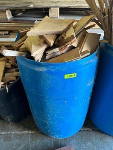 BLUE BARREL AND CONTENTS - LUMBER SCRAPS.
