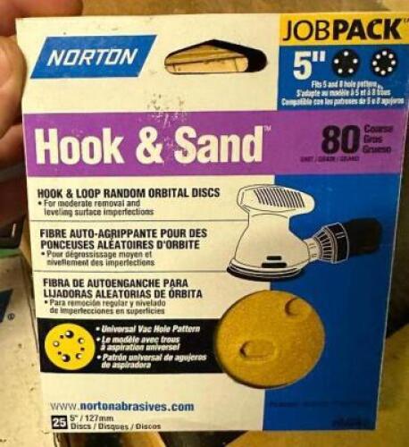 (9) BOXES OF NORTON HOOK AND SAND 5" DISCS