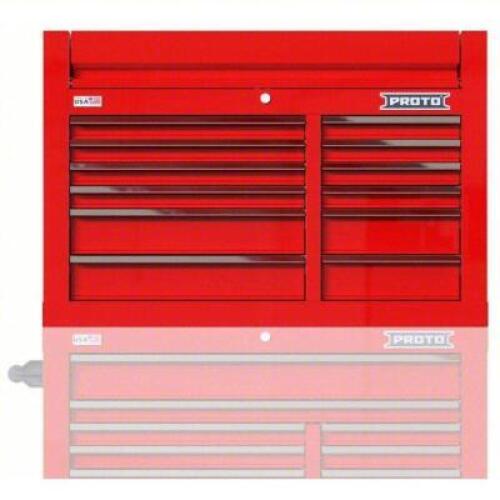 DESCRIPTION: (1) TOP CHEST TOOL BOX BRAND/MODEL: PROTO #60FF94 INFORMATION: GLOSSY RED SIZE: 42 IN W X 22 3/8 IN D X 28 IN H, FULLY EXTENDED BALL BEAR