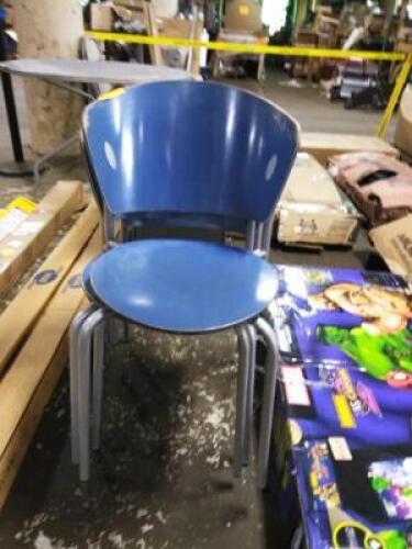 DESCRIPTION: (3) STACKABLE WOODEN CHAIRS WITH BACK INFORMATION: BLUE SIZE: CIRCLE SEAT RETAIL$: $140.00 EA QTY: 3