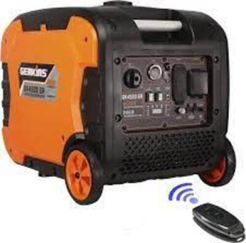DESCRIPTION: (1) PORTABLE POWER INVERTER GENERATOR BRAND/MODEL: GENKINS #GK4500IER INFORMATION: ORANGE SIZE: 120 V, 4500W STARTING, 3800 RUNNING RETAI