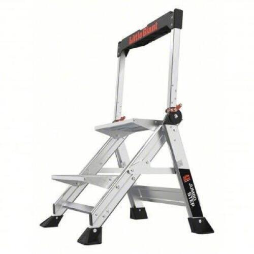 DESCRIPTION: (1) FOLDING STEP LADDER BRAND/MODEL: LITTLE GIANT #455C38 SIZE: 2 STEPS, 18 IN TOP STEP HT, 21 1/2 IN BOTTOM WD, 375 LB LOAD CAPACITY RET