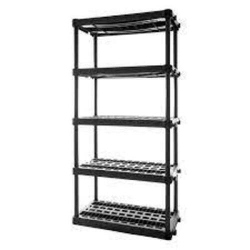 DESCRIPTION: (1) HEAVY DUTY SHELVING UNIT BRAND/MODEL: PLANO #PLA9618SB INFORMATION: BLACK SIZE: 5 SHELF, 150 LBS CAPACITY PER SHELF, 73" X 76" X 18"