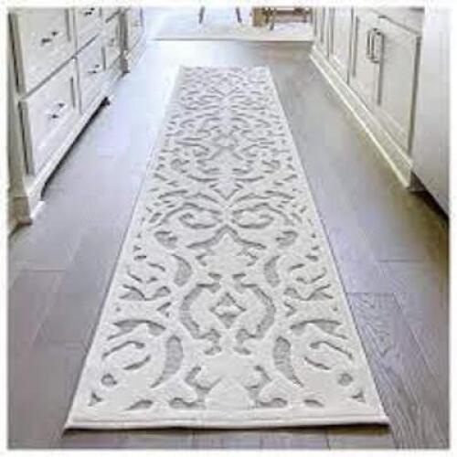 DESCRIPTION: (1) LADYBIRD RUNNER RUG BRAND/MODEL: ORIAN #PLA9618SB INFORMATION: BLUR DAMASK / NATURAL GRAY SIZE: 23" X 48" RETAIL$: $46.94 EA QTY: 1