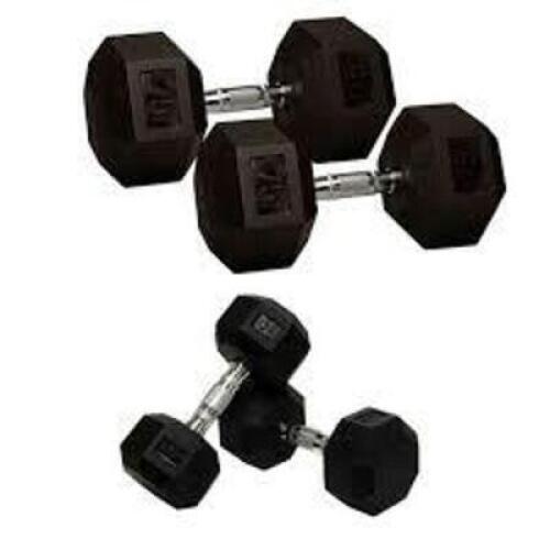 DESCRIPTION: (1) SET OF DUMBBELLS INFORMATION: BLACK SIZE: 15, 20, 30, 50 LBS RETAIL$: $80.00 TOTAL QTY: 1