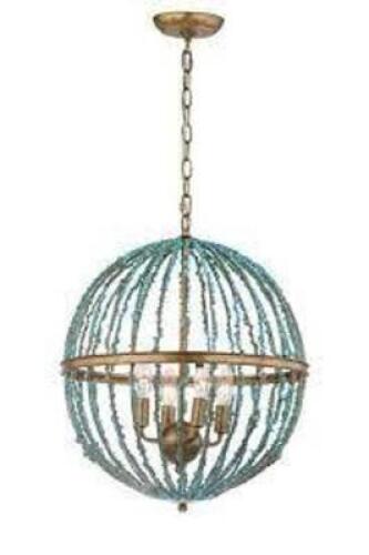 DESCRIPTION: (1) CHANDELIER BRAND/MODEL: SAFAVIEH #CHA4008A INFORMATION: CAGE, BLUE RETAIL$: $239.11 EA QTY: 1