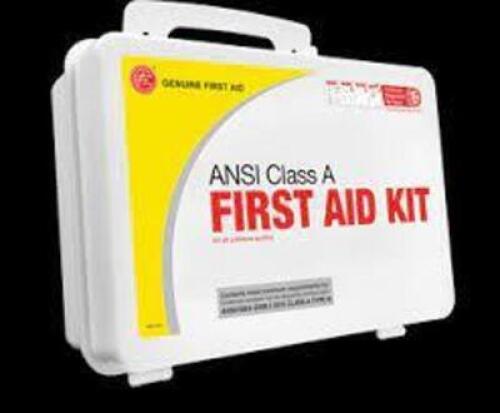 DESCRIPTION: (3) FIRST AID KITS BRAND/MODEL: GENUINE FIRST AID INFORMATION: WHITE SIZE: 25 PEOPLE SERVED RETAIL$: $86.32 EA QTY: 3