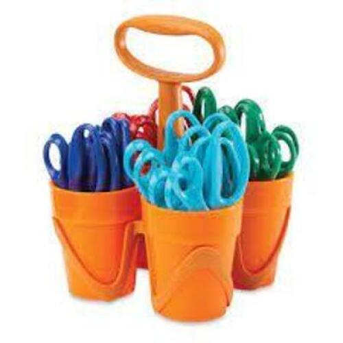 DESCRIPTION: (1) PACK OF (24) SCISSORS WITH CARRY CADDY BRAND/MODEL: FISKARS INFORMATION: RED, GREEN, BLUE, AND LIGHT BLUE SIZE: REMOVABLE CUPS RETAIL