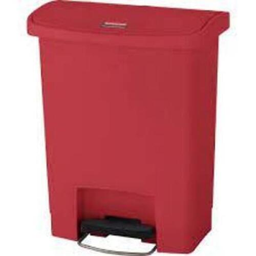 DESCRIPTION: (1) SLIM JIM STEP ON TRASH CAN BRAND/MODEL: RUBBERMAID #1886817 INFORMATION: RED SIZE: 8 GALLON RETAIL$: $110.00 EA QTY: 1