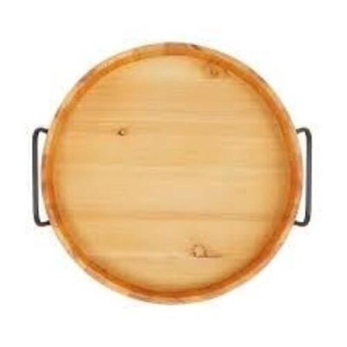 DESCRIPTION: (1) SERVING TRAY, CIRCULAR BRAND/MODEL: FARMLYN CREEK INFORMATION: WOODEN WITH HANDLES RETAIL$: $39.95 EA QTY: 1