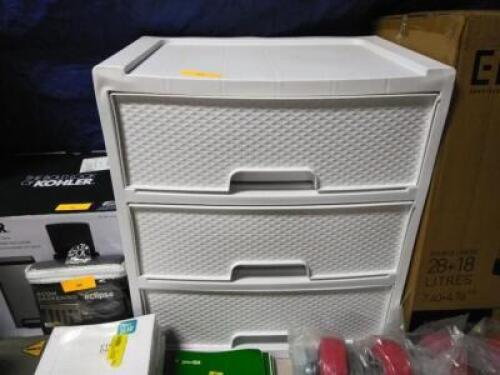DESCRIPTION: (1) 3 DRAWER DRESSER INFORMATION: WHITE RETAIL$: $15.78 EA QTY: 1