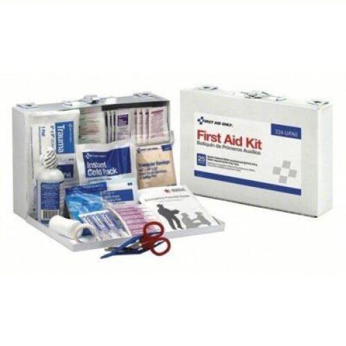 DESCRIPTION: (1) FIRST AID KIT BRAND/MODEL: FIRST AID ONLY #6XND3 INFORMATION: WHITE, METAL #224-U/FAO SIZE: 25 PERSON RETAIL$: 47.33 EA QTY: 1
