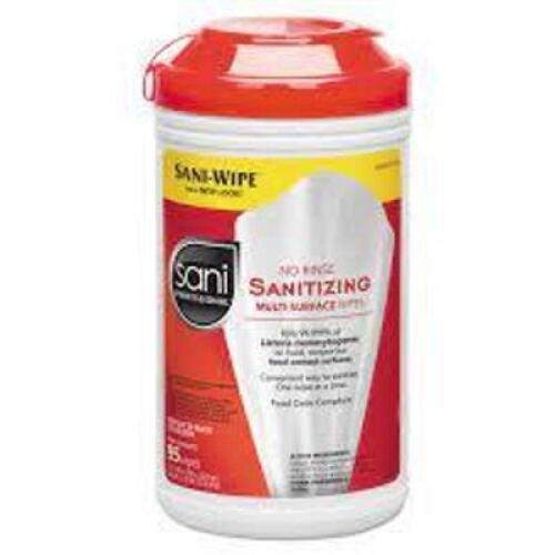 DESCRIPTION: (3) NO RINSE SANITIZING MULTI-SURFACE WIPES BRAND/MODEL: SANI PROFESSIONAL SIZE: 95 WIPES PER CONTAINER QTY: 3