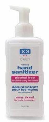 DESCRIPTION: (3) HAND SANITIZER ALCOHOL FREE BRAND/MODEL: X3 SIZE: 33.8 OZ RETAIL$: $9.54 EA QTY: 3
