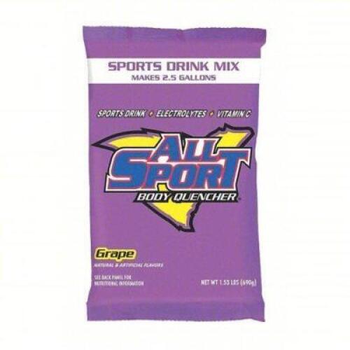 DESCRIPTION: (3) SPORTS DRINK CONCENTRATE BRAND/MODEL: ALL SPORT #491N25 INFORMATION: GRAPE SIZE: MAKES 2.5 GALLON EACH RETAIL$: $6.50 EA QTY: 3