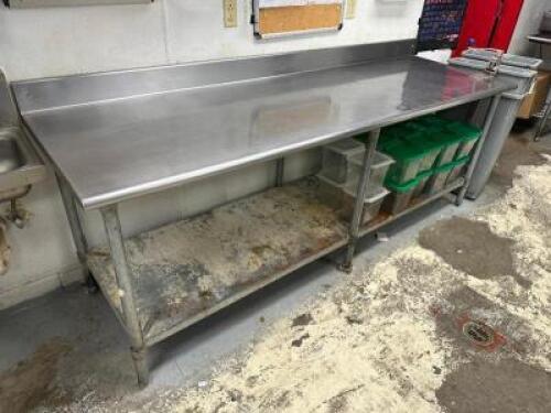 8' X 30" STAINLESS TABLE W/ MOUNTED CAN OPENER AND 4" BACK SPLASH.