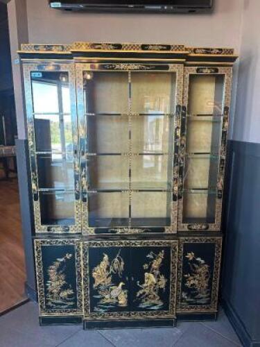 DREXEL HERITAGE ET CETERA BLACK AND GOLD ASIAN CHINOISERIE BREAKFRONT