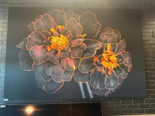 90" X 60" BLACK CANVAS PRINT W/ BLACK AND YELLOW FLOWER,
