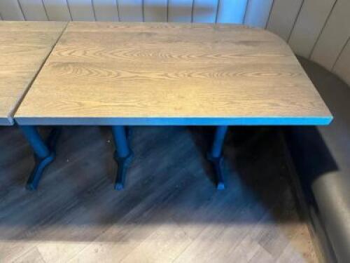48" X 30" HARDWOOD TABLE W/ DOUBLE PEDESTAL BASE.