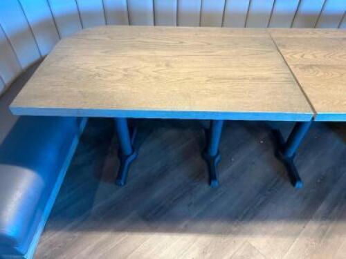 48" X 30" HARDWOOD TABLE W/ DOUBLE PEDESTAL BASE.