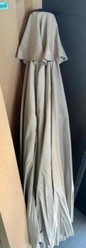(2)8' BROWN CANVAS PATIO UMBRELLAS W/ METAL POSTS.