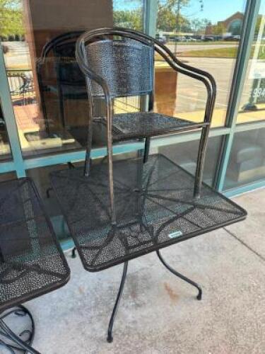 35" X 35" METAL PATIO TABLE W/ (2) METAL CHAIRS