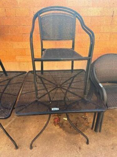 35" X 35" METAL PATIO TABLE W/ (2) METAL CHAIRS