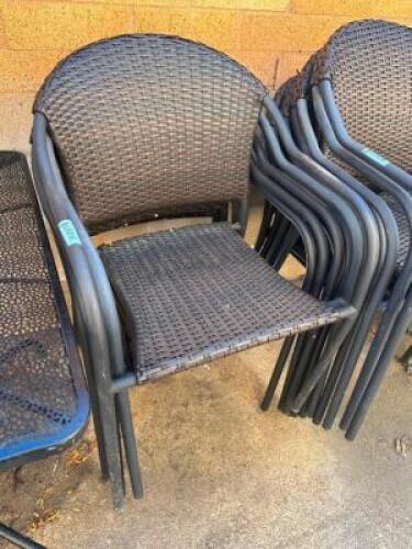 (6) METAL AND WICKER PATIO CHAIRS