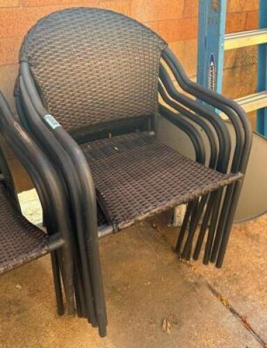 (6) METAL AND WICKER PATIO CHAIRS