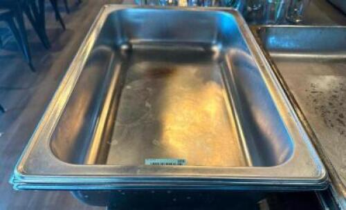 (3) FULL SIZE STAINLESS WARE PANS.