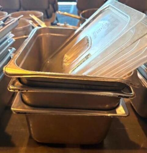 (4) HALF SIZE STAINLESS INSERTS W/ LIDS