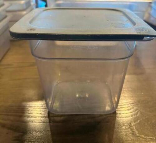 (6) 1/6 SIZE PLASTIC INSERTS W/ LIDS.
