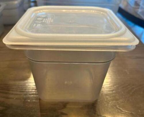 (6) 1/6 SIZE PLASTIC INSERTS W/ LIDS.