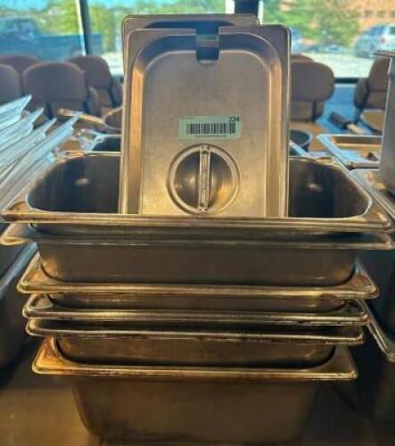 (6) 1/3 SIZE STAINLESS INSERTS W/ LIDS