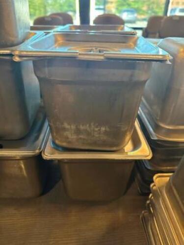 (9) 1/6 SIZE STAINLESS INSERTS WITH LIDS