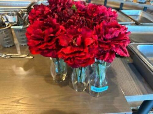 (12) FAUX FLOWER VASE TABLE ARRANGEMENTS.