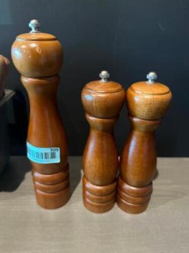 (3) WOODEN PEPPER MILLS