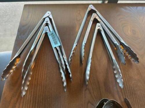 (6) STAINLESS TONGS.