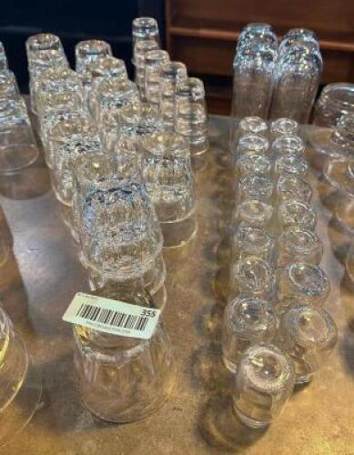 (50) ASSORTED SMALL GLASSES AND SHOT GLASSES.