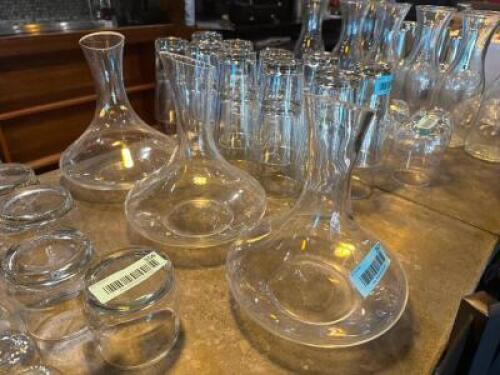 (3) LARGE GLASS CARAFES.